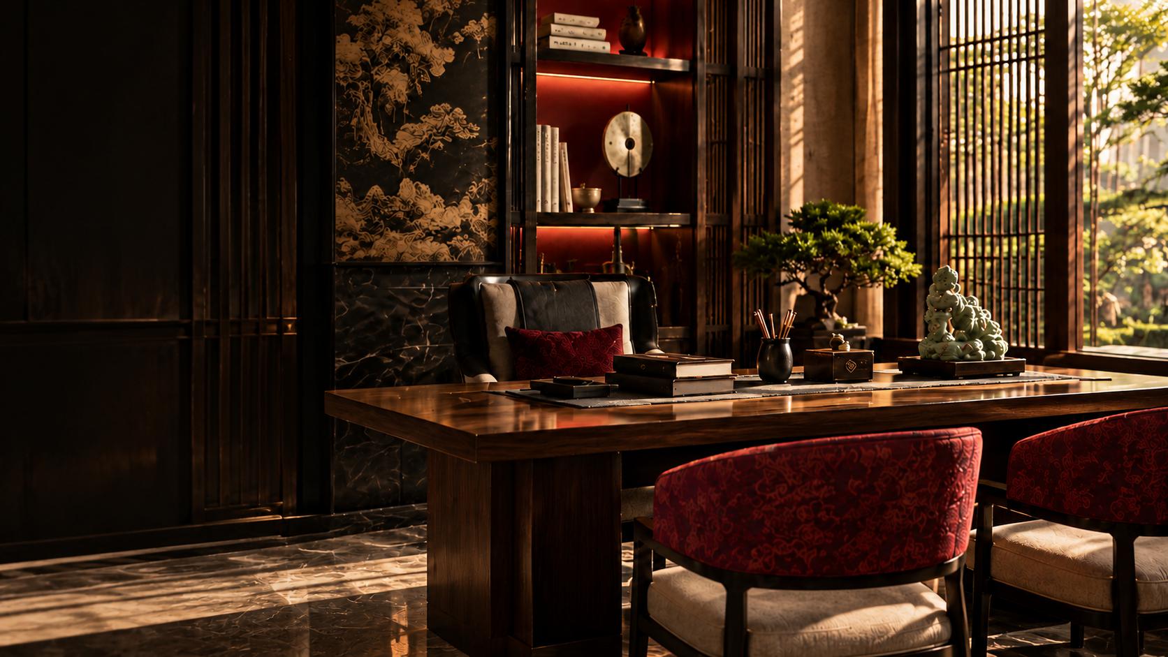 Private study with traditional Chinese interior