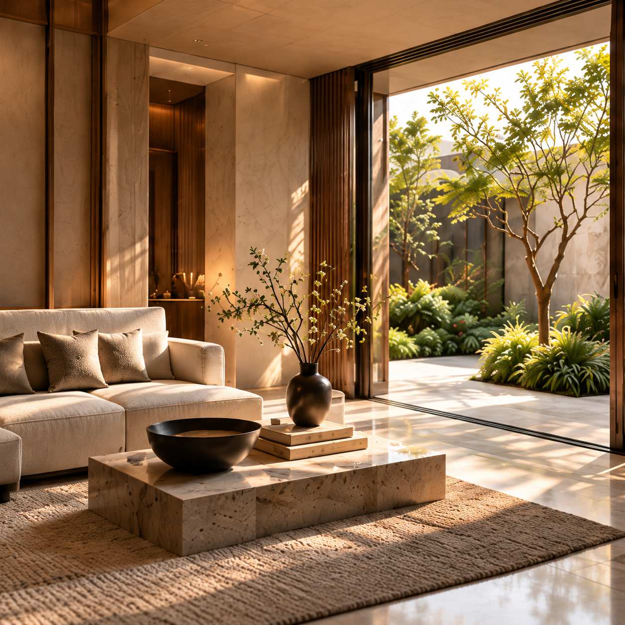 Residential living room opening onto a garden