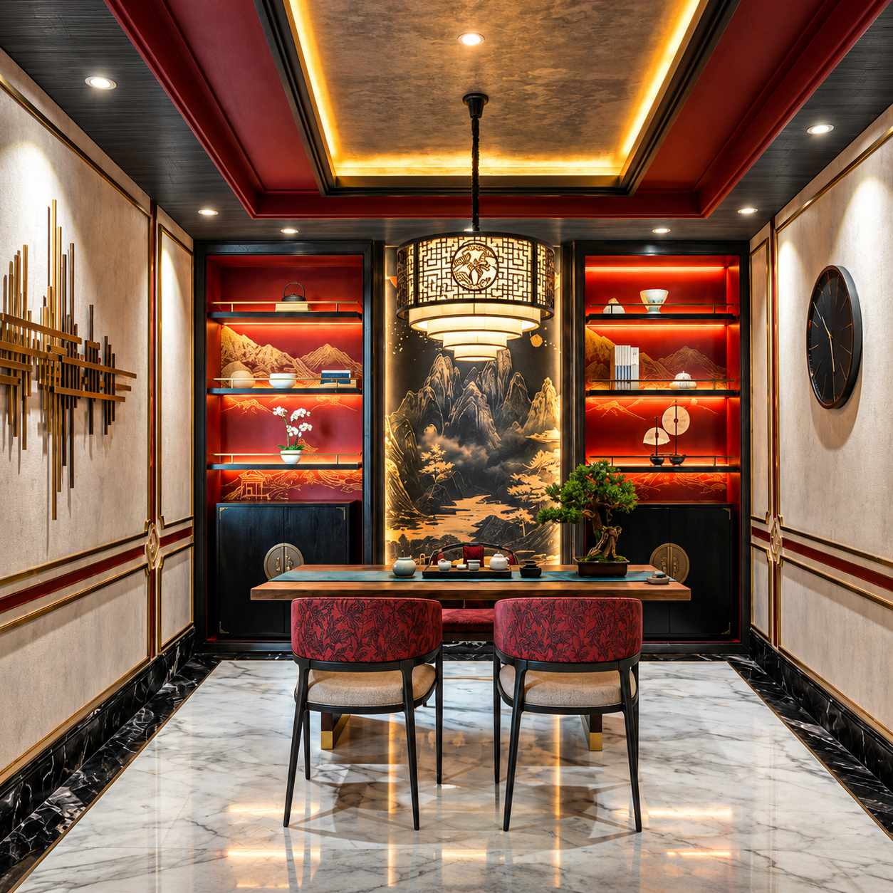Private dining room with traditional red and gold interior
